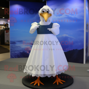 White Gull mascot costume character dressed with a Maxi Skirt and Foot pads
