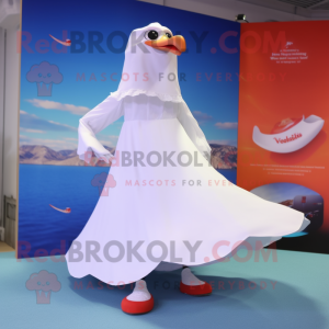 White Gull mascot costume character dressed with a Maxi Skirt and Foot pads