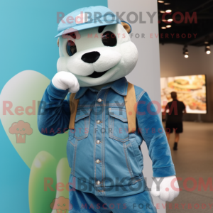 Maskotkarakter af en cyan...