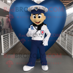 Navy Heart mascot costume character dressed with a Capri Pants and Rings