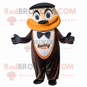 Rust Bagels mascot costume character dressed with a Tuxedo and Shawls