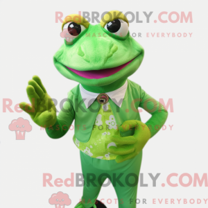 Maskot postava zelené žáby...