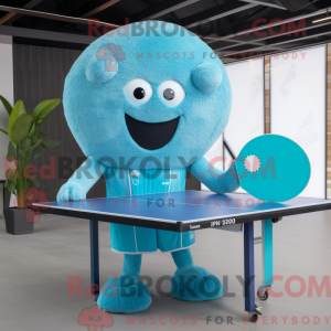Maskotkarakter af et cyan...