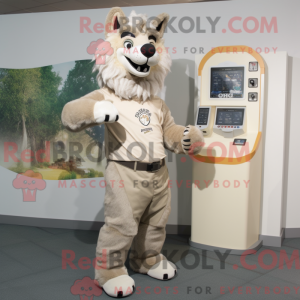 Maskotfigur af en beige ulv...