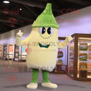 Cream Celery mascot costume character dressed with a Flare Jeans and Beanies