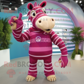 Magenta Quagga mascot costume character dressed with a Long Sleeve Tee and Rings