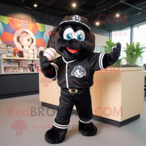 Black Momentum mascot costume character dressed with a Baseball Tee and Brooches