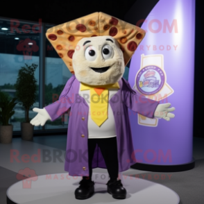 Lavender Pizza Slice mascot costume character dressed with a Jacket and Scarf clips