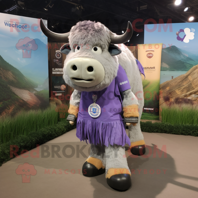 Lavender Buffalo mascot costume character dressed with a Cargo Shorts and Keychains