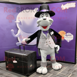 Lavender Beef Stroganoff mascot costume character dressed with a Tuxedo and Briefcases