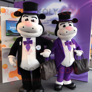 Lavender Beef Stroganoff mascot costume character dressed with a Tuxedo and Briefcases
