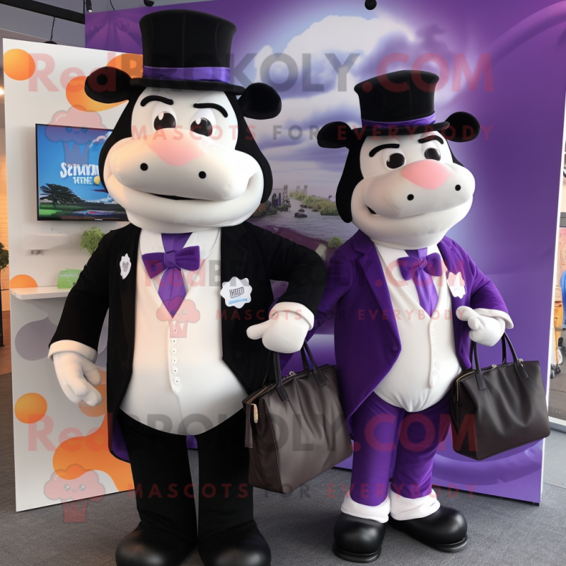 Lavender Beef Stroganoff mascot costume character dressed with a Tuxedo and Briefcases