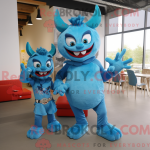 Maskot-karakter av en cyan...