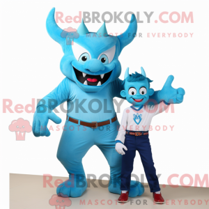 Maskot-karakter av en cyan...