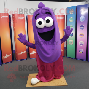 Purple Lasagna mascot costume character dressed with a Yoga Pants and Scarves