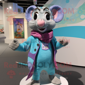 Cyan Rat mascotte kostuum...