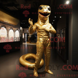 Maskotfigur af en guld...