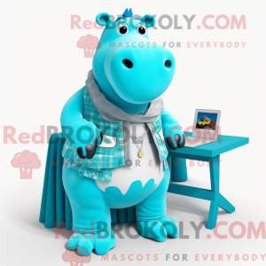 Maskotkarakter af en cyan...