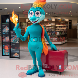 Maskotfigur av en Teal Fire...