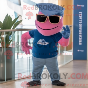 Maskotfigur av en rosa...