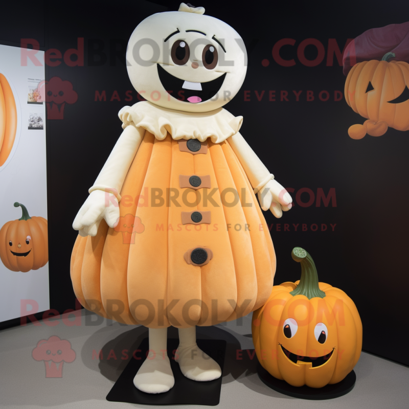 Cream Pumpkin mascot costume character dressed with a Sheath Dress and Coin purses