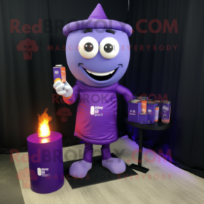 Purple Scented Candle mascot costume character dressed with a V-Neck Tee and Wallets