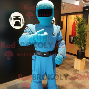Maskotkarakter av en Cyan...