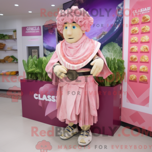 Maskotkarakter av en rosa...