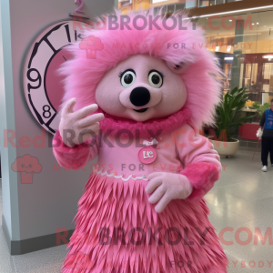 Maskotkarakter av et rosa...