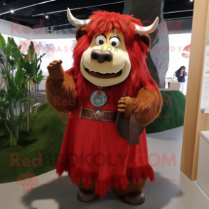 Red Yak mascot costume character dressed with a A-Line Dress and