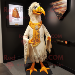 Beige Butter Chicken mascot costume character dressed with a Suit and Shawl pins