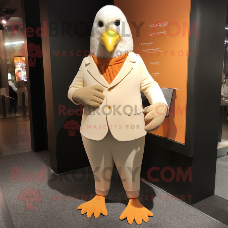 Beige Butter Chicken mascot costume character dressed with a Suit and Shawl pins