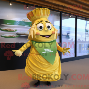 Maskot karakter af en guld...