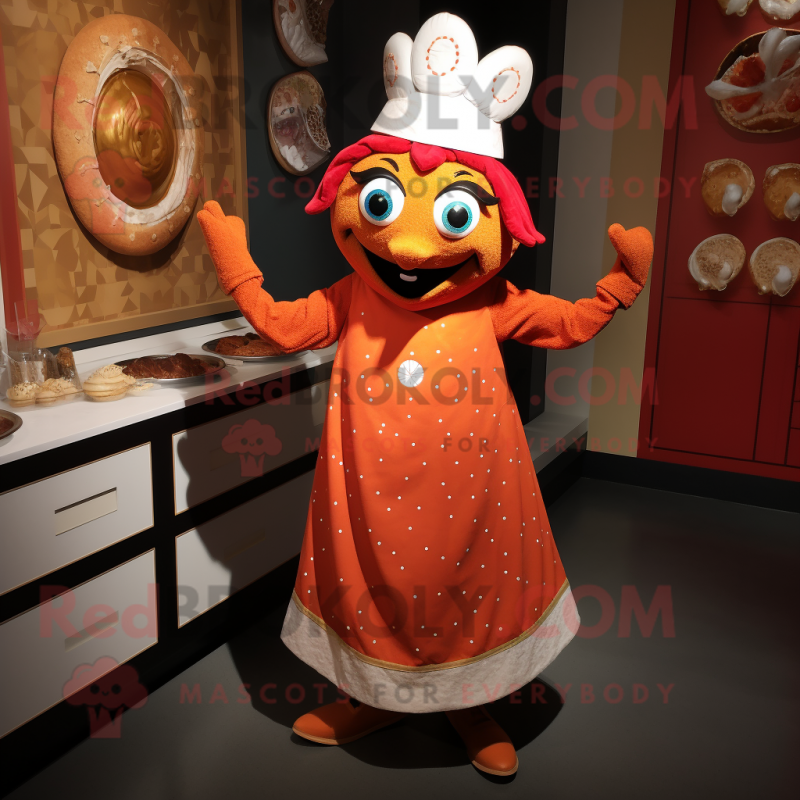nan Tikka Masala mascot costume character dressed with a Shift Dress and Brooches