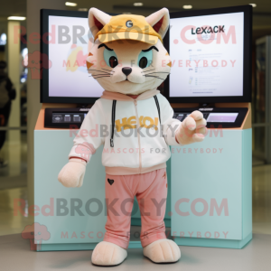 Peach Lynx mascot costume character dressed with a Trousers and Beanies