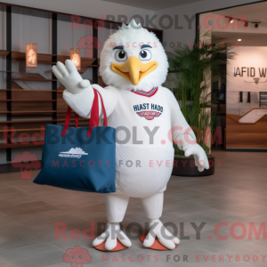 Maskotfigur af en hvid høg...