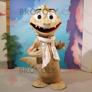 Tan Barracuda mascot costume character dressed with a Romper and Scarf clips