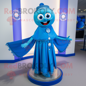 Blue Bracelet mascot costume character dressed with a Evening Gown and Scarf clips