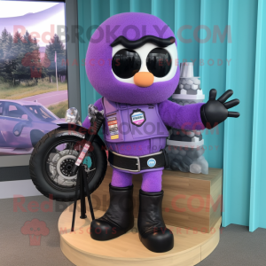 Lavender Candy Box mascot costume character dressed with a Biker Jacket and Mittens