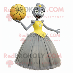 Gray Lemon mascot costume character dressed with a Ball Gown and Rings