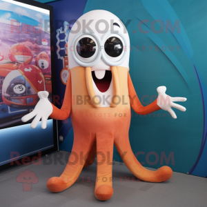 nan Squid mascot costume character dressed with a V-Neck Tee and Foot pads