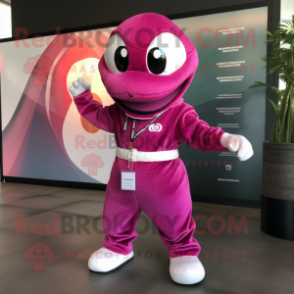 Magenta Python mascot costume character dressed with a Romper and Keychains