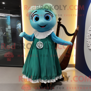 Maskotfigur af en cyan...
