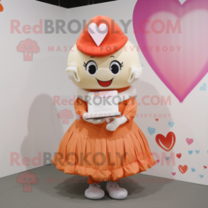 Peach Love Letter mascot costume character dressed with a Pleated Skirt and Caps