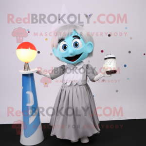 Silver Scented Candle mascot costume character dressed with a A-Line Skirt and Digital watches