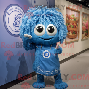 Maskot karakter af en blå...