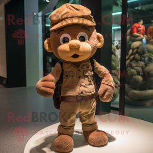 Brown Bracelet mascot costume character dressed with a Cargo Shorts and Berets