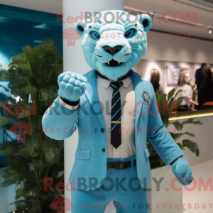 Maskot-karakter af en cyan...