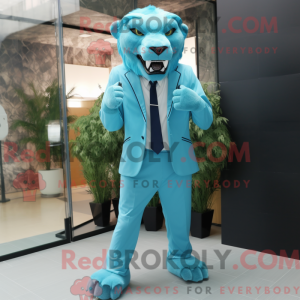 Maskot-karakter af en cyan...