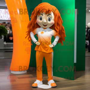 Orange Irish Flag mascot costume character dressed with a Yoga Pants and Hair clips